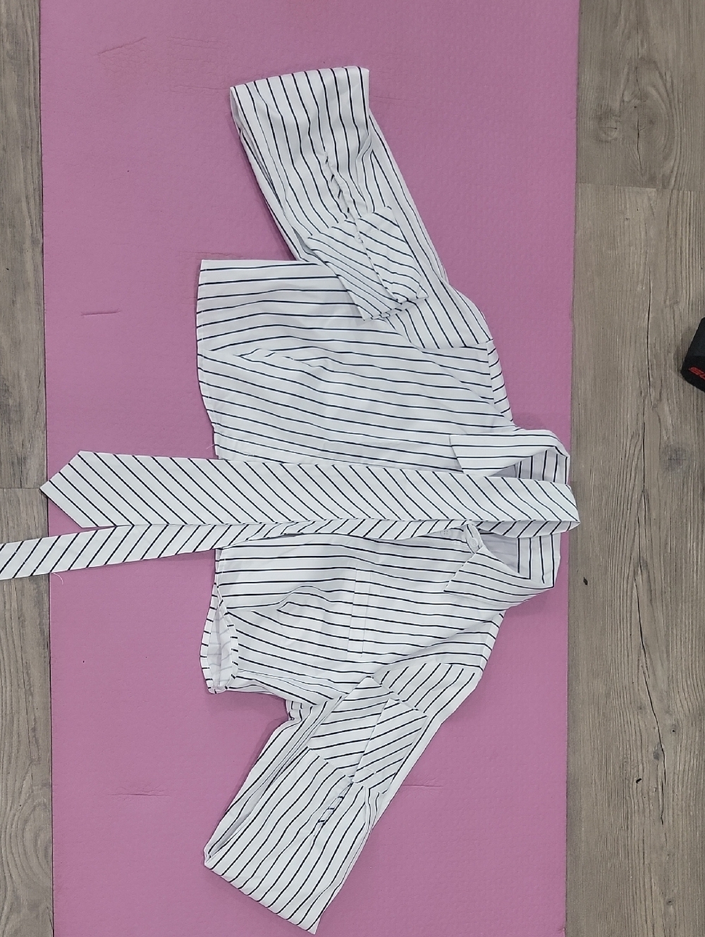 Striped White and Navy Tie-Front Blouse